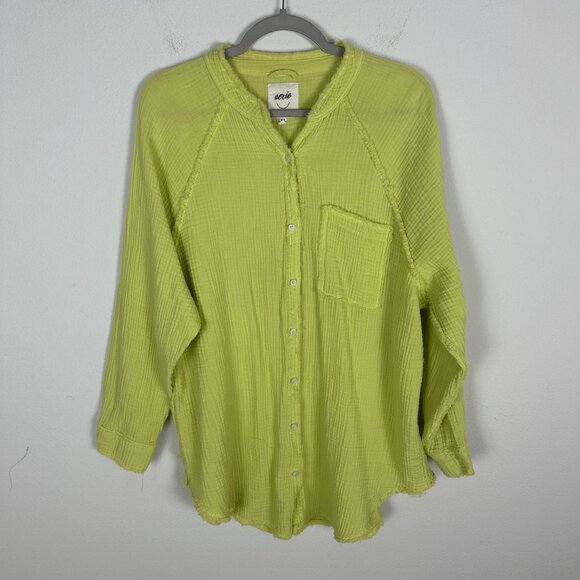 Aerie Pool To Party Cover Up Blouse M Green Boho Oversized Beachy Slouchy - Picture 1 of 9